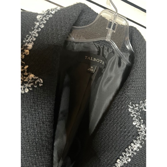 Talbots Womens Black Cotton Tweed Blazer Jacket White Braided Trim Size 16 NWOT - Picture 3 of 4